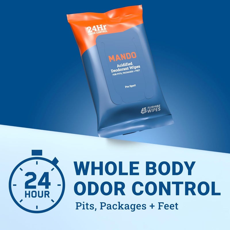 Mando Deodorant Wipes - 24 Hour Odor Control - Aluminum Free, Baking Soda Free, Skin Safe - 45 Count (2 Pack) - Image 2
